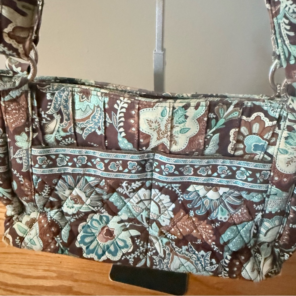 Vera Bradley Quilted Shoulder Bag – Brown & Aqua Floral